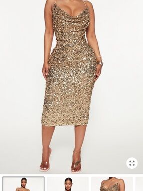 Fashion Nova Gold Sequin Maxi Dress